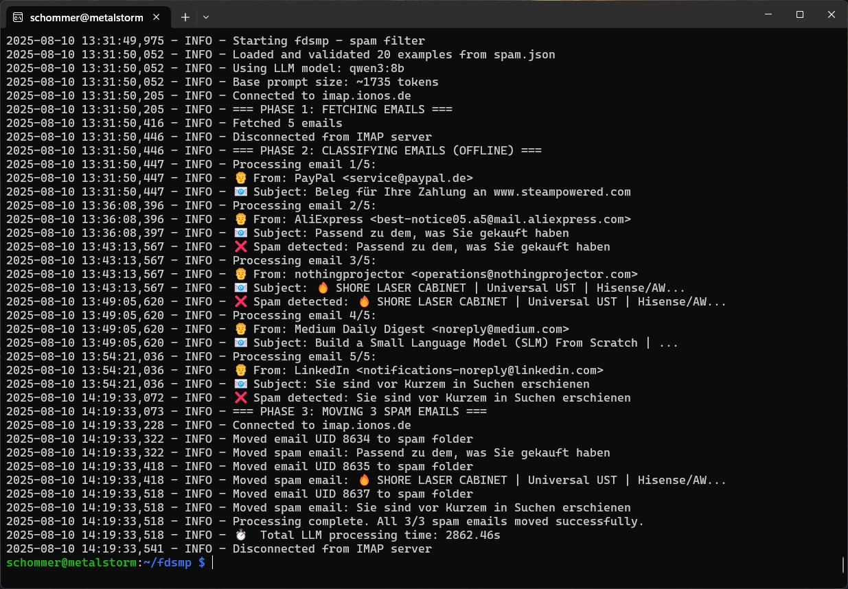 Console output of the filter script.